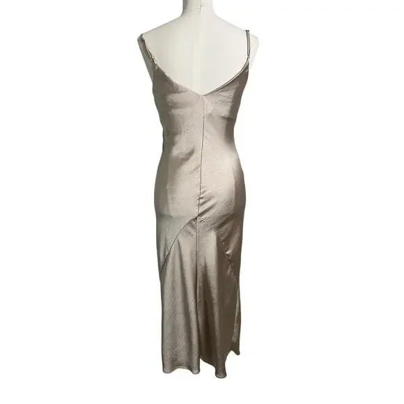 Line & Dot Slip Dress XS Beige Satin Midi Spaghetti Strap Formal 20s 30s Wedding - Picture 5 of 7